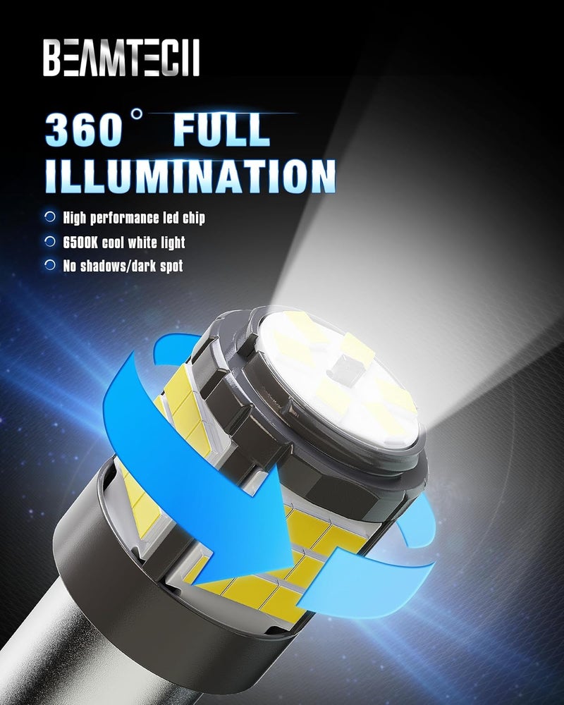 BEAMTECH Upgraded 1156 LED Bulbs for Turn Signal Lights, Build-in CANBUS, 6500K White Super Brighte, 1141 1003 7506 BA15S Reverse Back Up Lights, Tail Brake Parking Lights, Pack of 2 - Image 4